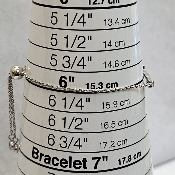 925 Silver Key Bracelet with CZs Bolo Adjustable Like New Without Tags - Picture 10 of 14